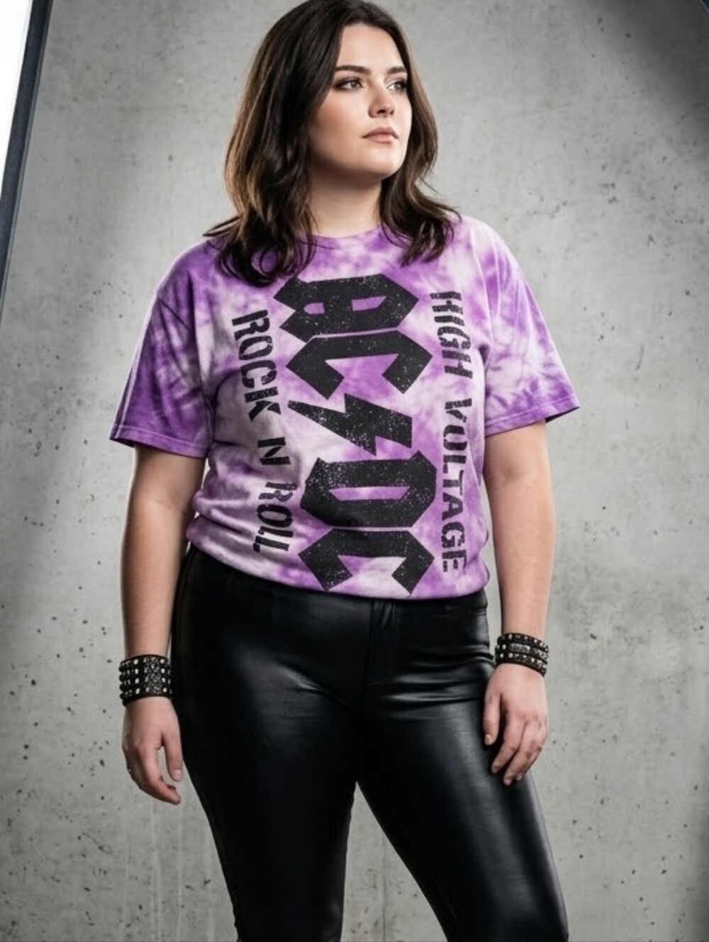 AC/DC Purple Tie Dye Graphic Tee Size 1X P2P 23 in